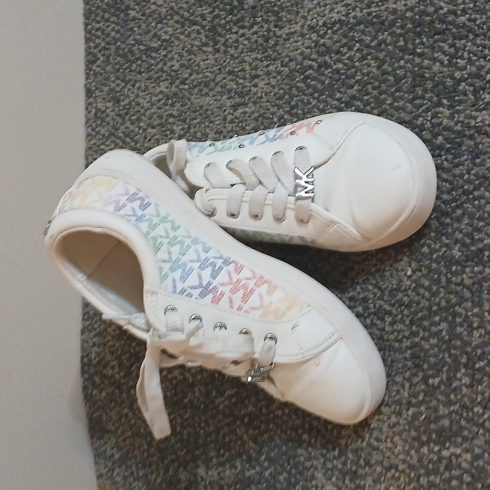 Michael Kors little girl size 3 sneakerJem Crystal pastel MK and jewelry…